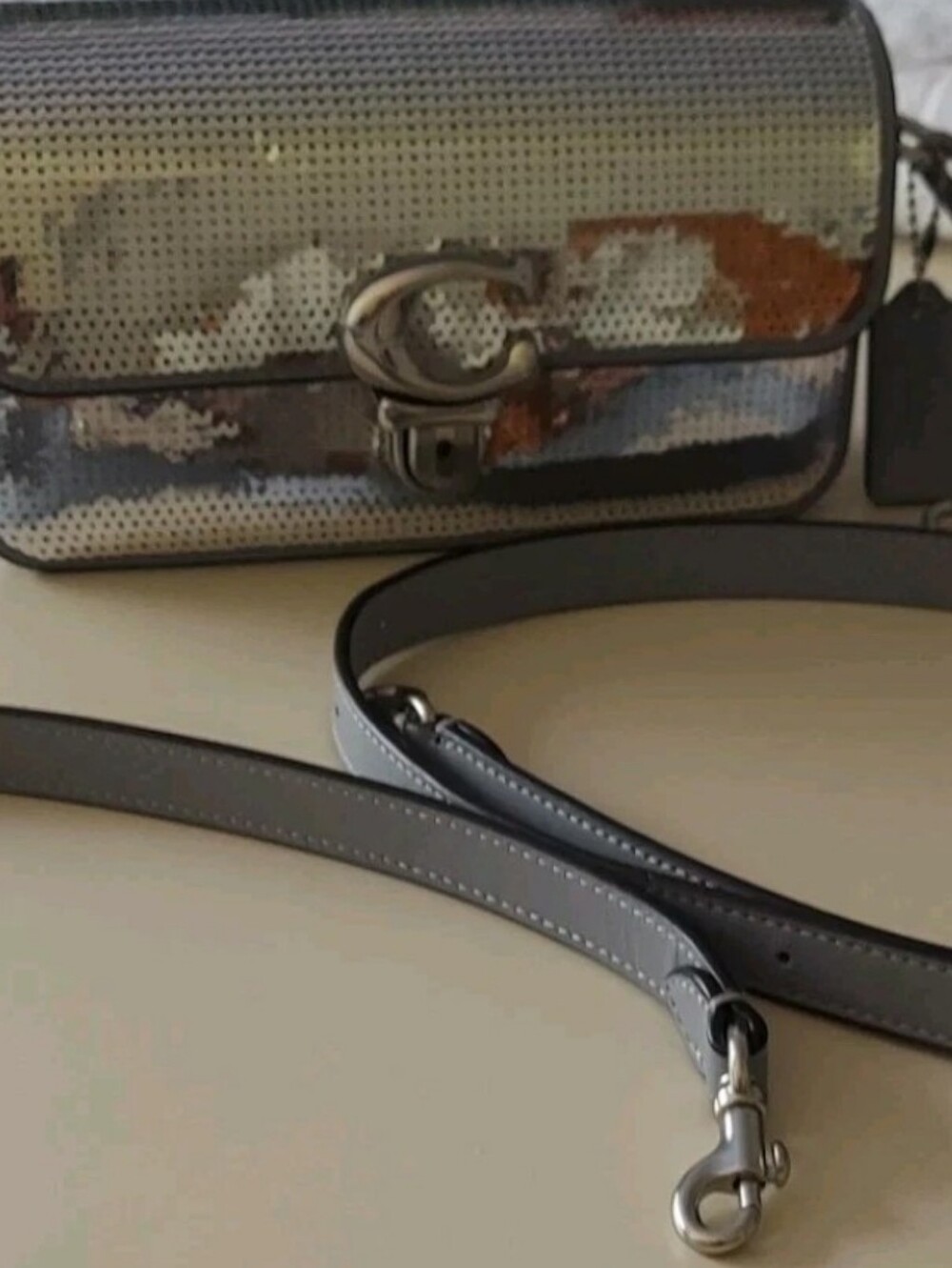 Coach Studio CM428 Silver Sequin Baguette Shoulder Crossbody Handbag Clutch Purs - Picture 16 of 16